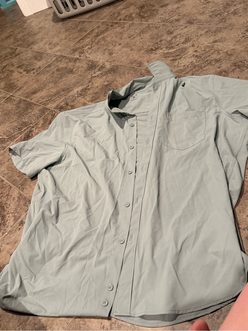 🧡NWOT Men's FLX Short-Sleeve Button-Up Shirt in Light Sageish grey